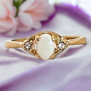 Vintage Ring Uncas Size 6 Genuine Opal Crystal 14K Gold Plate Mid-Century 14M